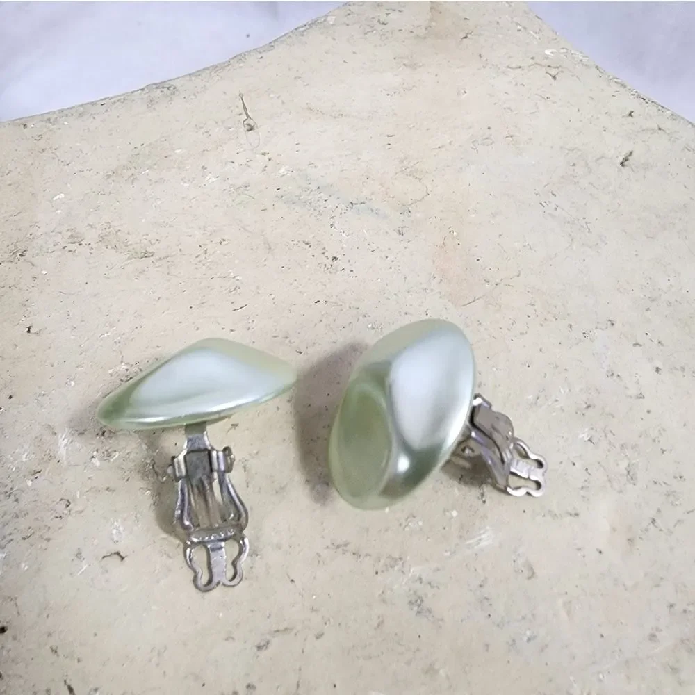 Vintage Pearlescent Mint Clip on Earrings made in Japan